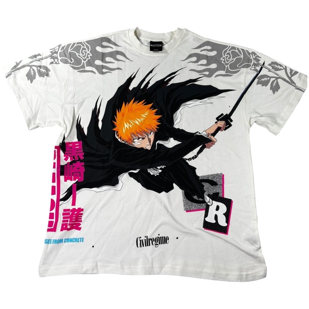 Civil Regime x Bleach Ichigo Kurosaki Roses From Concrete White T-Shirt Small